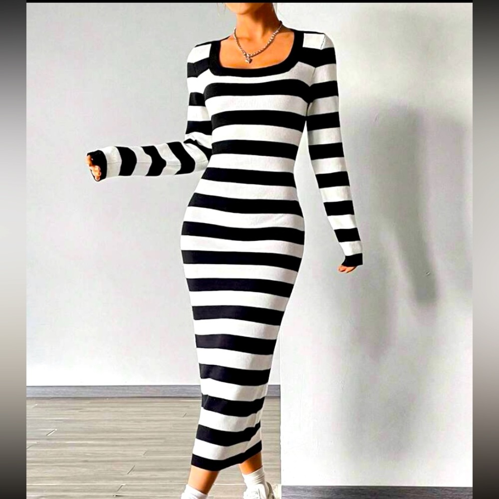 Black and white stripe sweater dress